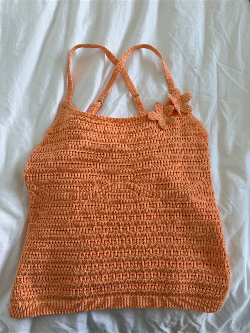Orange Crochet Flower-Accent Tank Top